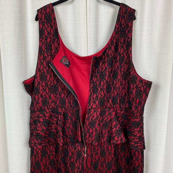 Torrid x Rebel Wilson Red&Black Lace Peplum Sheath Midi Dress Sz.26W - Picture 11 of 15